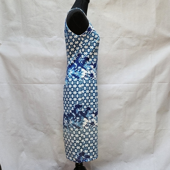 Enfocus Stuio Floral Blue Midi Sheath Dress 94% Polyester 6% Spandex Size 6 - Picture 5 of 7